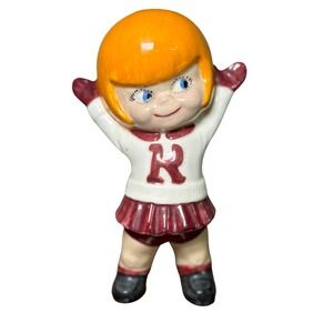 Vintage 1960s‎ Ceramic Cheerleader Figurine Red & White "K" Letter Sweater